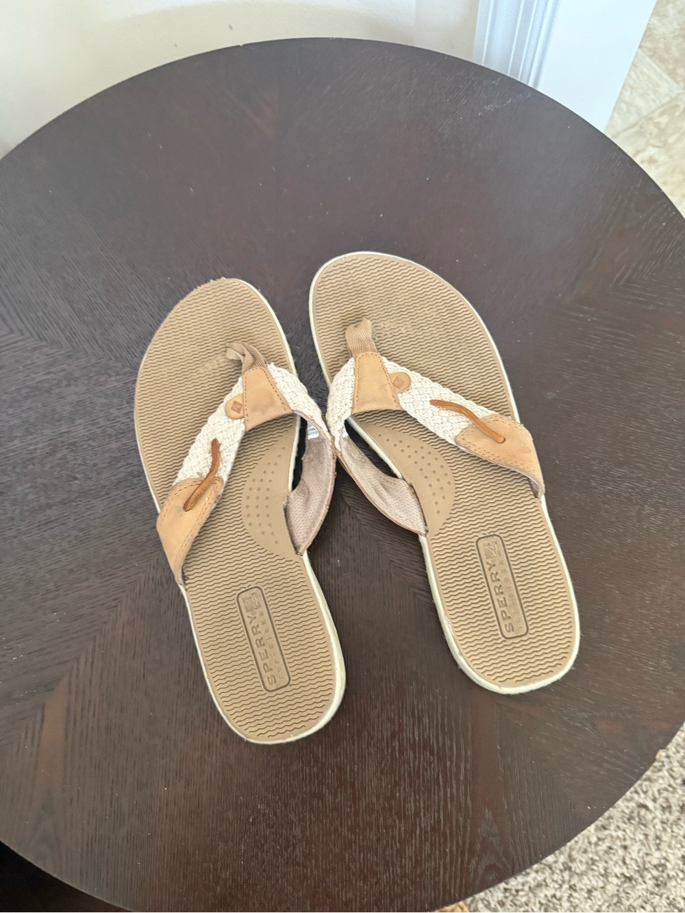 Sperry Women’s Tan and Cream Braided Thong Sandals
